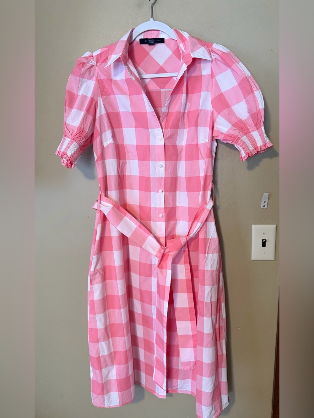 Tommy Hilfiger Pink and White Gingham Button-Down Shirt Dress - Picture 2 of 8